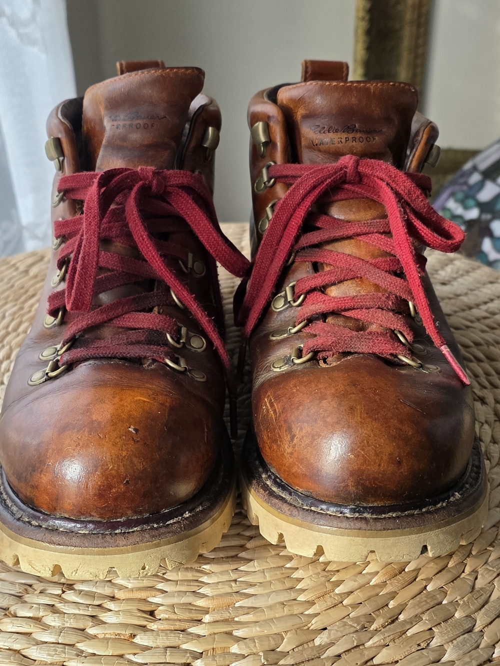 Eddie Bauer EB Originals KSeries Leather Hiker Boots Tan Vibram Sole Ladies Sz10